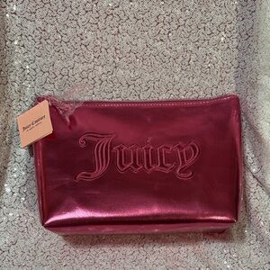 Juicy Couture Metallic Hot Pink Travel Cosmetic Bag w/ Bottle NWT
